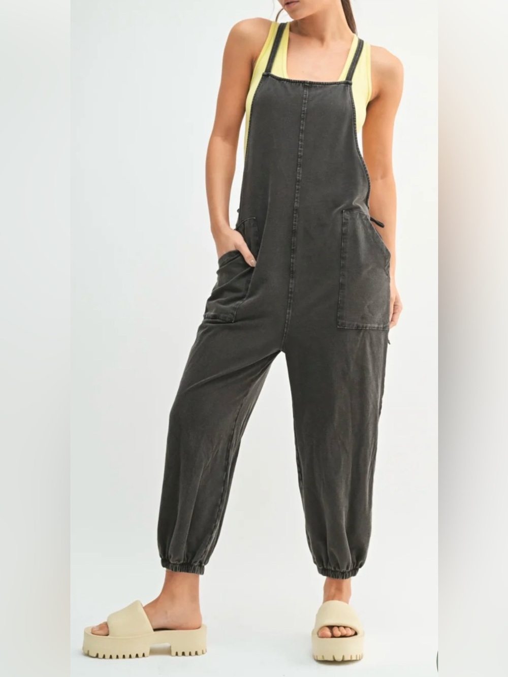 Women's Black Jump suit Overalls with Front Pockets